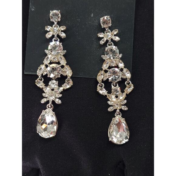 BIJOUX GIVENCHY Silver Tone Cut Out Flower Drop Dangle Pierced Earrings - Picture 1 of 4